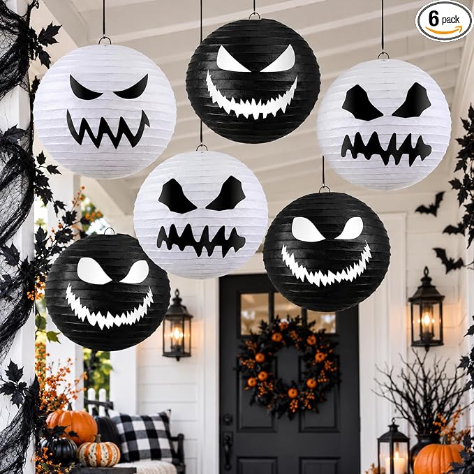 Mudder 6 Pcs Halloween Paper Lanterns for Hanging Decorations - skeleton