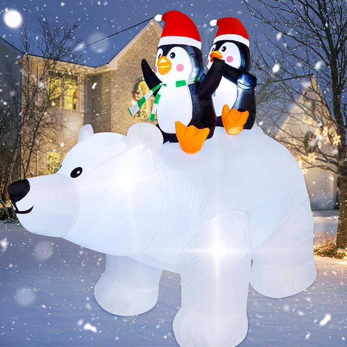 SAND MINE 6.5 Foot Tall Christmas Inflatable Penguins on Polar Bear, LED Lights Outdoor Indoor Holiday Decorations, Christmas Blow up Lawn Inflatables for Christmas Home Yard Decoration - skull inflatable