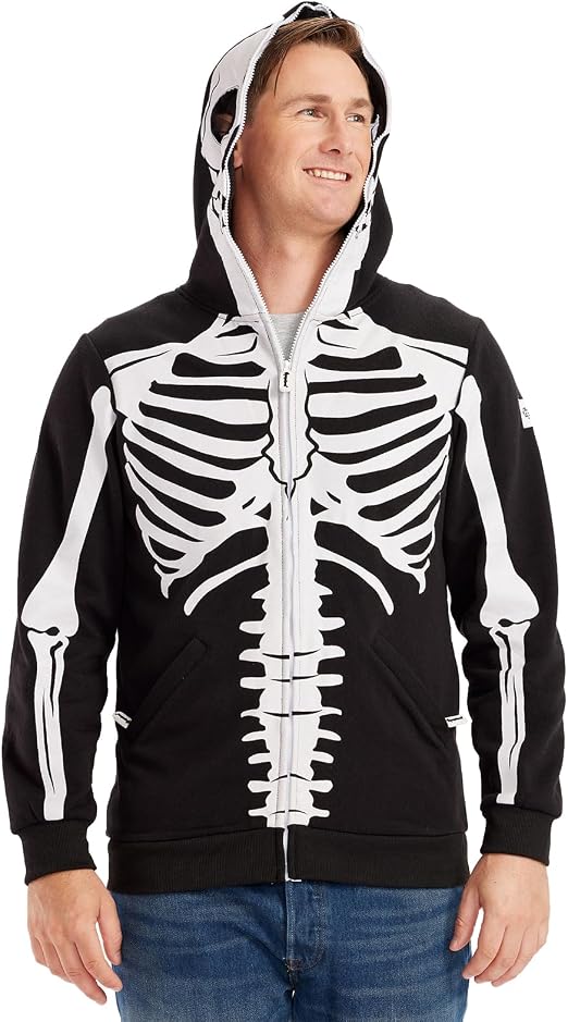 Tipsy Elves Costume Hoodie Unisex Adult Front Zip Halloween Costume Long Sleeve Sweatshirt For Men Women - skull hoodie