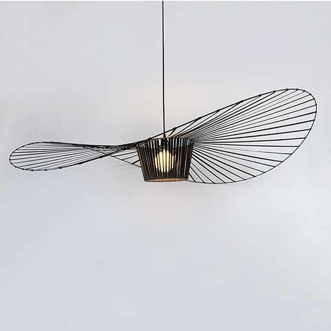 Vertigo Pendant Light Vintage Chandelier，Glass Fiber + Polyurethane Fiber Cloth Shadow Hat Lamp（High Adjustable），for Living Room Bedroom Dining Hall Corridor Bar，E27，max 40W Black 80CM