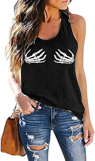 Fensajomon Skull Shirt for Women Sleeveless Printed Loose Workout Tank Top - skull tshirt