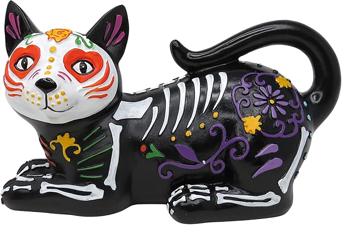 Dia De Los Muertos Cat Figurine, Day of the Dead Statue, Halloween Decor - skull figurine