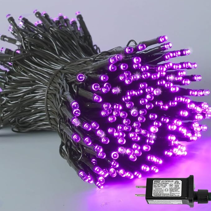 YEGUO 200 LED Halloween String Lights Outdoor Waterproof, 66ft Purple Tree Lights Indoor, Twinkle Halloween Lights Plug in with Timer Memory 8 Modes - string light