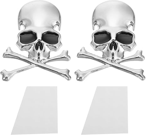 FAVOMOTO 2PCS 3D Skull Car Stickers Decals, Skull Crossbone Car Metal Badge Sticker Decal Emblem Skeleton Emblem Badge for Trucks Motorcycle - skull sticker