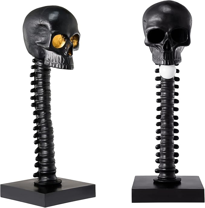 GUTE Skeleton Skull Lamp with Wings 25″ H Detailed Spine, Skeletons Desk, Table, Floor Lamp, Horror Decor, Gothic Spooky Home Decor Birthday Gifts, Poly-Resin, Black