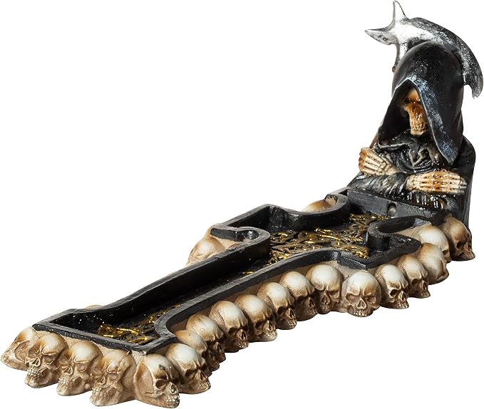 Grim Reaper Polyresin Incense Stick Holder Burner with Ash Catcher - skull incense burner