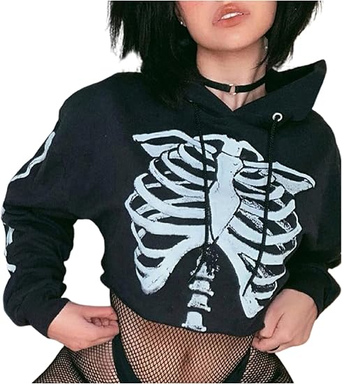 Women Wide Sleeve Crop Sweatshirt Dragon Top Loose Fit Casual Sports Gym Pullover Crop Top - skull sweatshirts