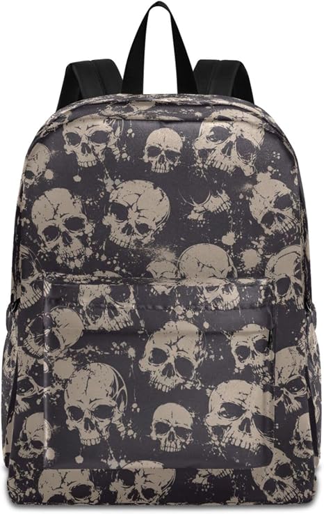 Grunge Skulls Pattern Polyester Computer Backpack Big Daypack for Business Sport Travel School Bookbags