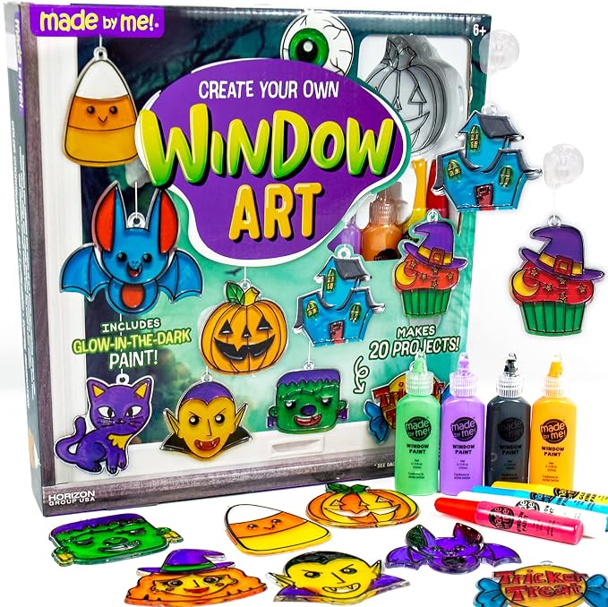 Made By Me Create Your Own Window Art Kit, Halloween Suncatchers - skull painting