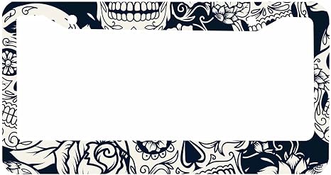 Day of The Dead Halloween Decorative License Plate Frame Sugar Skull Black Gray Car Tag Frame Aluminum Auto License Plate Holder for Men Women - skull plate