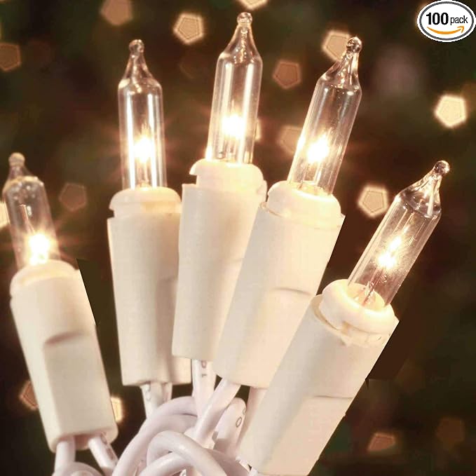 HISHINY Christmas Lights 100 Count Mini Clear Lights 21ft White Wire Christmas Tree String Lights Set for Outdoor Indoor Christmas Decorations Wedding Valentines Day Decor,UL Certified (21feet) - string light