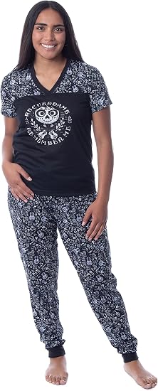 Disney Womens' Coco Remember Me Sleep Pajama Jogger Set Loungewear - skull pajamas