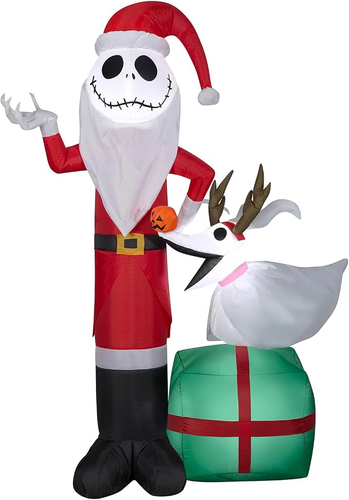Gemmy Airblown Inflatable Jack Skellington with Zero in Antlers - skull inflatable