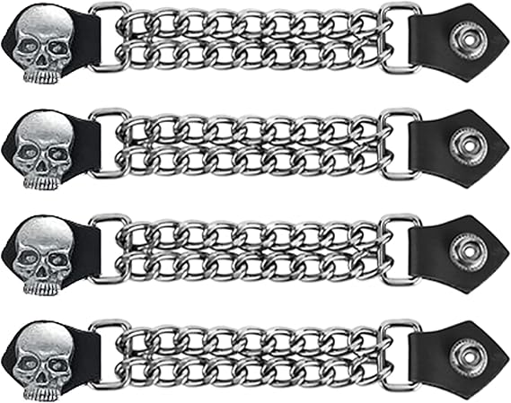 Dream Apparel Faux Leather Motorcycle Vest Extender for Men Biker Double Diamond Cut Chrome Chain 4PCS Per Set - skull jacket