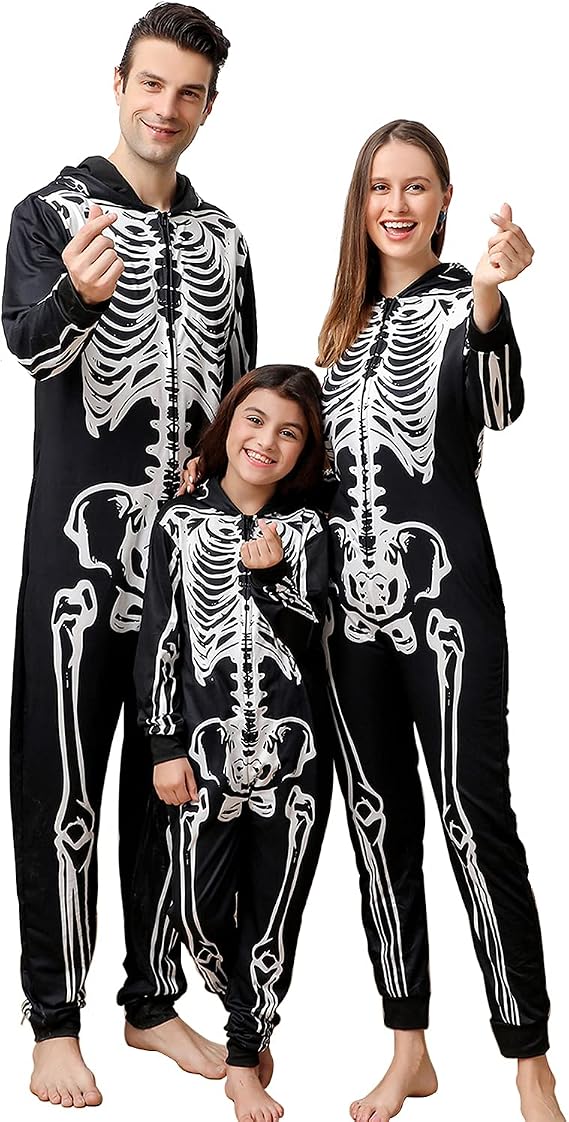 ANGELGGH Family Matching Halloween Onesie Pajamas Hooded PJs Loungewear