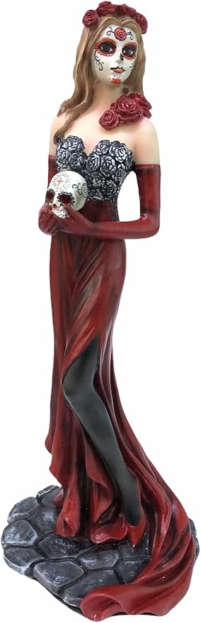 GCK 11In Inch La Catrina Statue Figurine Sculpture La Calavera Catrina Dia de Los Muertos Day of The Dead Sugar Skull Lady Skeleton Mexican Folklore - skull figurine