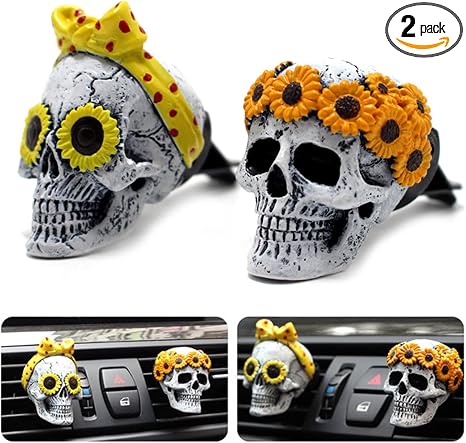 Sugar Skull Air Fresheners Vent Clips Halloween Car Accessories for Women - sugar skull ornament