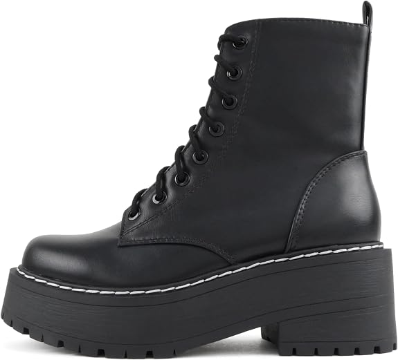 Soda FLING Women Chunky Lug Sole Lace up Fashion Combat Ankle Boot w/Side Zipper - sugar skull costume