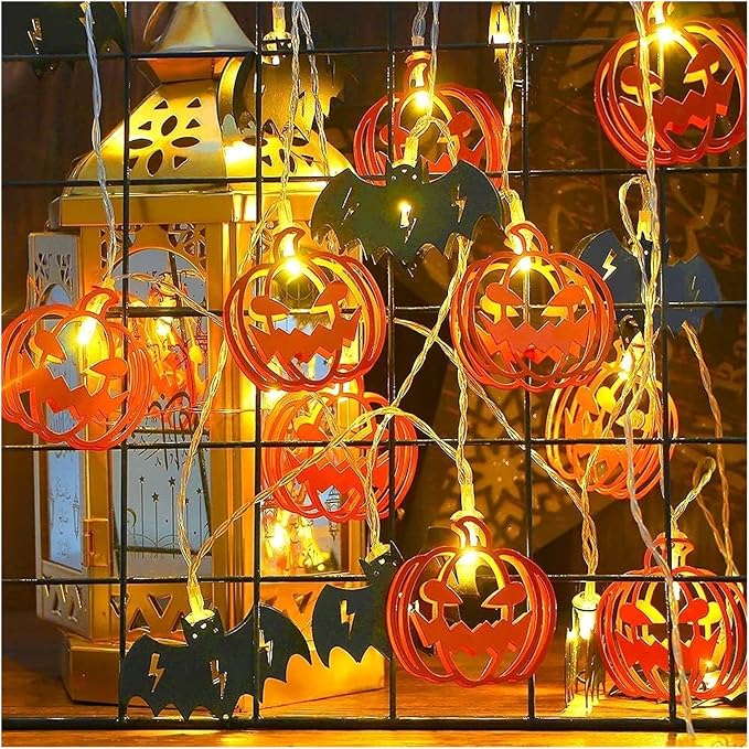 20 LED Halloween Lights -Decorations Orange Pumpkin String Lights,Ghosts,Bats,Skull Bloody Hands,SpiderWebs,Holiday Lights Battery Powered String Lights Indoor Outdoor Halloween Party - string light