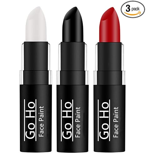 Go Ho 3 PCS Makeup Clown White Cream-Blendable Stick-Eye Black Sticks Face Body Paint Professional Halloween SFX Makeup,Safe Facepaint Nose&Lip Smacking for Sports Festival Make up(White+Black+Red) - sugar skull makeup