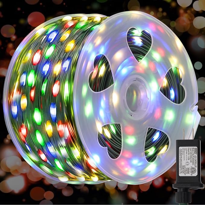 WATERGLIDE Extra Long 328 FT Fairy String Lights, 1000 LED Outdoor Green Wire Christmas Lights, Plug in Mini Light 8 Modes & Waterproof for Outside Xmas Tree Holiday Wedding Party Decor, Multicolor - string light
