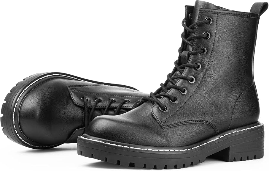 ICHIGO Women’s Ankle Booties 8-Eye Side Zipper Lace-up Combat Boots - sugar skull costume