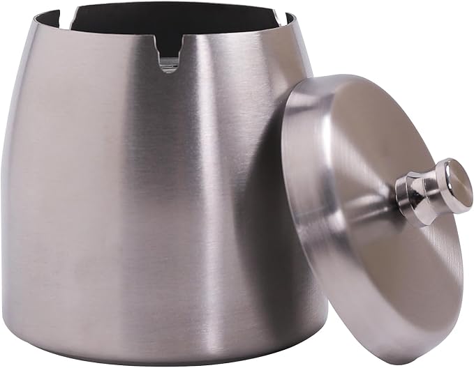 Ashtray with Lid for Cigarette, Stainless Steel Smokeless Odorless Windproof Ashtrays for Home Office Tabletop Outside Patio Outdoor Balcony(3.54"x3.0"x3.38") - skull ashtray