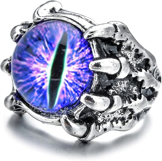 Caiyao Gothic Punk Devil Evil Eye Dragon Eagle Claw Ring for Men Women Vintage Opening Adjustable Skull Decor Eyeball of Hell Demon Colorful Biker Jewelry Halloween Costume Party Accessory - skull ring