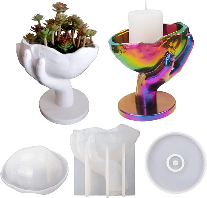 3PCS Hand-held Skull Flower Pot Cement Silicone Mold with Base Candle Holder Storage Box Epoxy Resin Mold Concrete Clay Succulent Planter Mold - skull candle