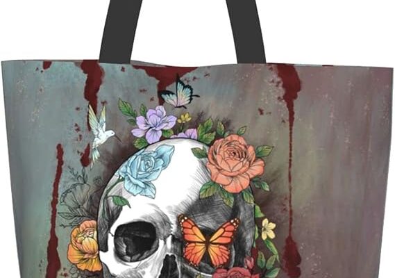 Flower Sugar Skull Tote Bags Reusable Women Shoulder Travel Beach Bag Shopping Work Daily