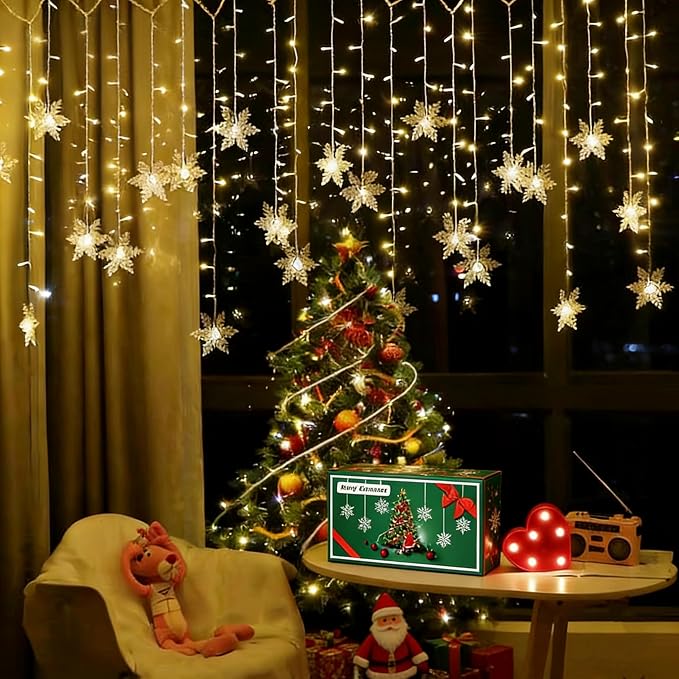 Snowflake LED Curtain Lights, Plug-in 19Ft/6M 96 LEDs Fairy String Lights - string light