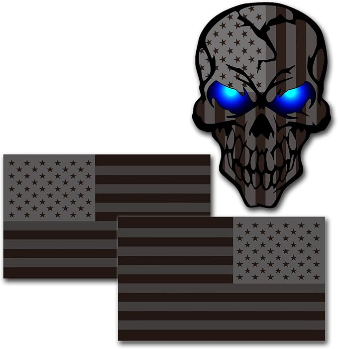 3 Pack 5.1" Reflective All Black American Flag Sticker - skull sticker