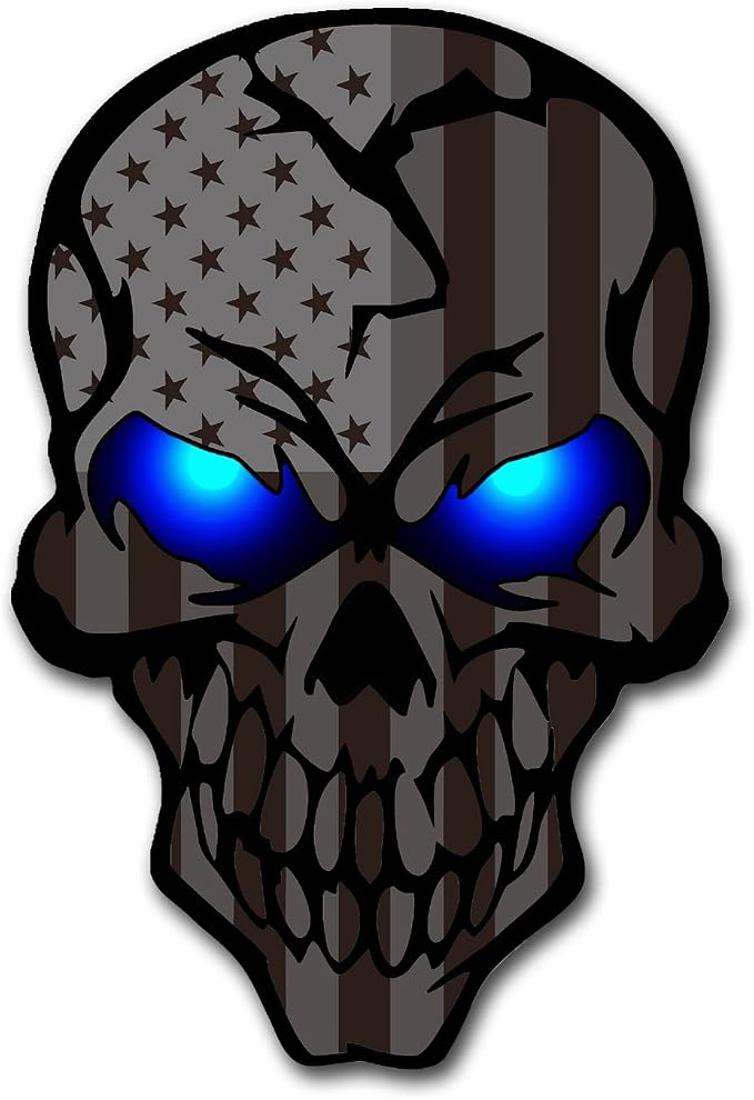 2 Pack 5.1"Reflective All Black American Flag Skulls Sticker, Skull Decal with Black US Flags, UV Fade Resistant Vinyl Car Flags Stickers for Trucks Jeep Van Women Men Motorcycle Laptop Bumper Decals - skull sticker