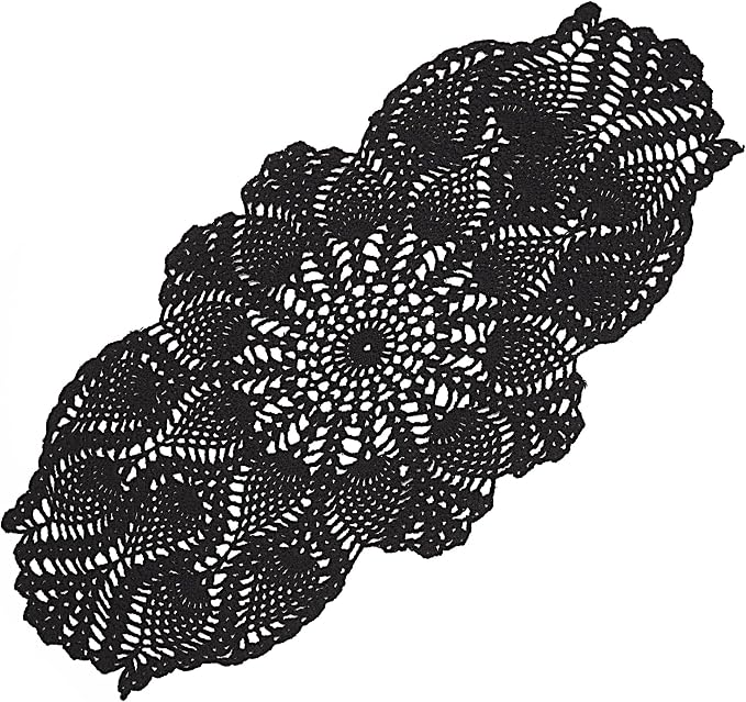 One Piece 23 x 12 Inch Oval Doilies Crochet for Dressers and End Tables Crafts Disposable Small Halloween Valentines Doilies Cloth Lace Placemats Coasters Black Cotton Vintage Tablecloth - skull coaster