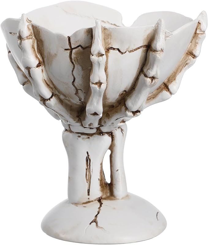 Skeleton Candy Bowl: Halloween Candy Bowl with Hand, Antique White Resin - skull plate