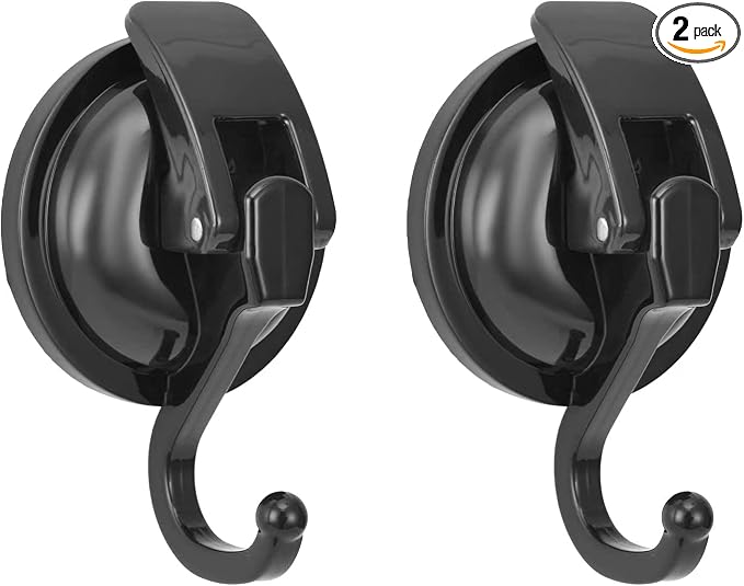Khdrvok Heavy Duty Vacuum Wreath Cup Hook, No Hole Punched, Black-Plated Polished Super Suction for Kitchen, Bathroom and Restroom, ABS Plastic and TPU Rubber, 2 Pack