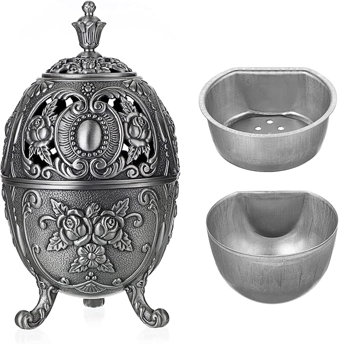 JUXYES Vintage Incense Burner Bakhoor Burner with Removable Ash Catchers - skull incense burner