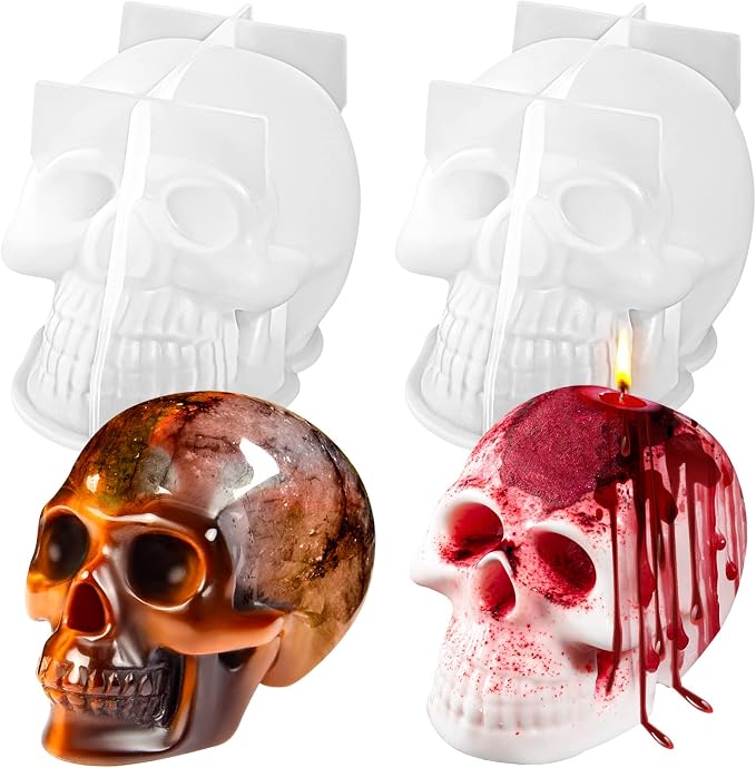 3D Skull Resin Molds, 2 Pack Halloween Molds - skull candle