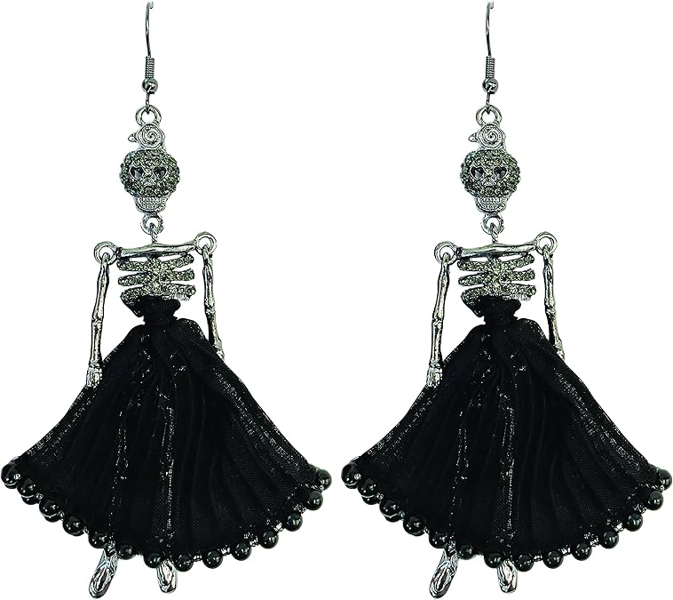 LUX ACCESSORIES Halloween Day of the Dead dancing Skeleton Dangling Earrings - skull plate