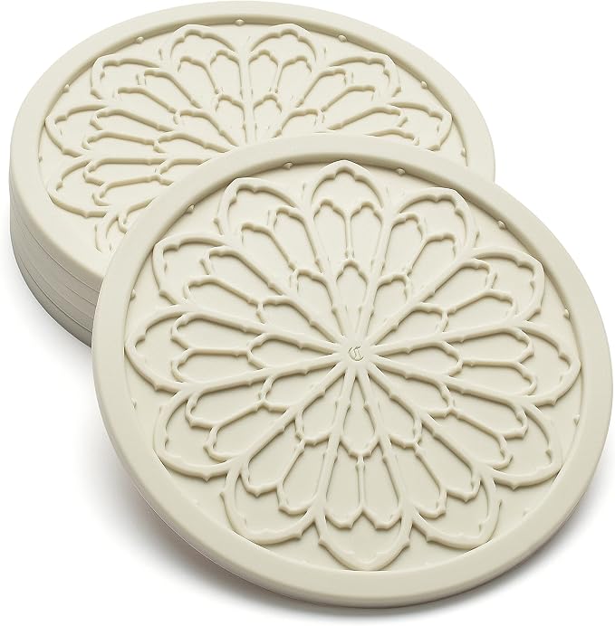 Silicone Coasters for Drinks - 6 Pack 4" Drink Coasters for Aesthetic Room Decor - Goth Accessories for Kitchen Gadgets by COASTERFIELD (Cream) - skull coaster