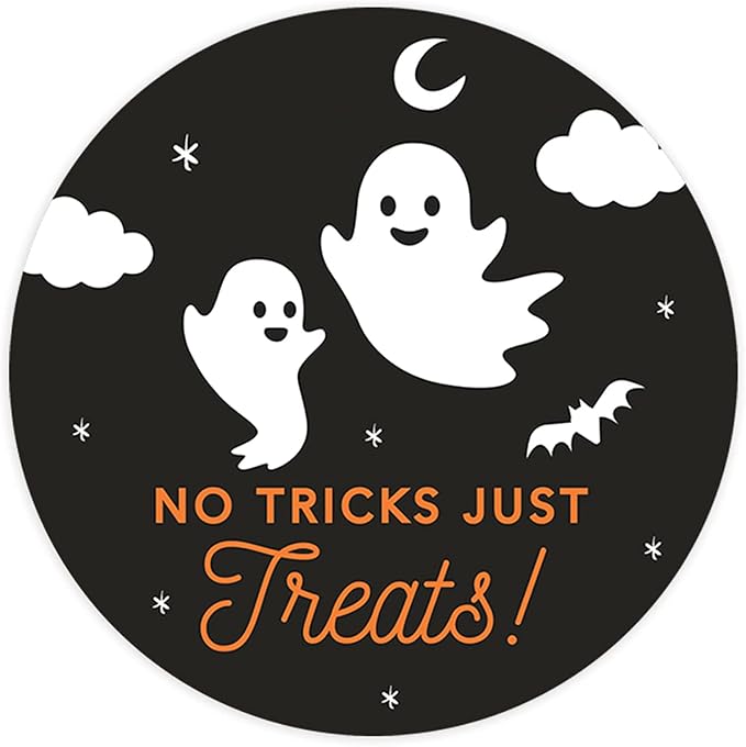 Andaz Press Happy Halloween Stickers 2 Inch Round 40 Bulk Pack No Tricks Just Treats Stickers Cute Little Ghosts Labels for Kids Treat Bags Goodie Bags Treats Halloween Party Favors Labels Envelopes - skull sticker