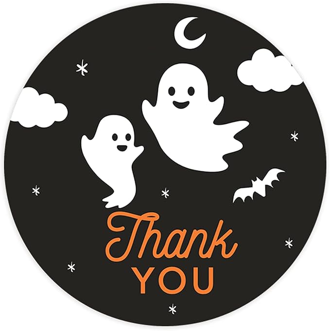 Andaz Press Halloween Thank You Stickers 2 Inch Round 40 Bulk Pack Cute Little Ghosts Happy Halloween Stickers Labels for Kids Treat Goodie Halloween Party Favors Ghost Thank You Sticker - skull sticker