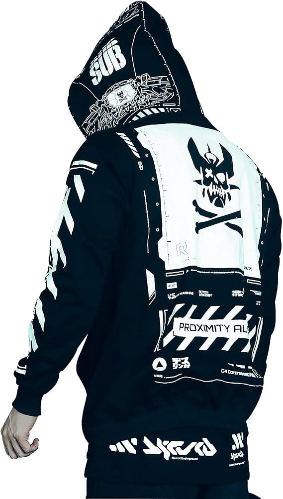Niepce Inc Graphic Cyberpunk Zip Up Men's Fashion Hoodies Sweatshirts - skull hoodie