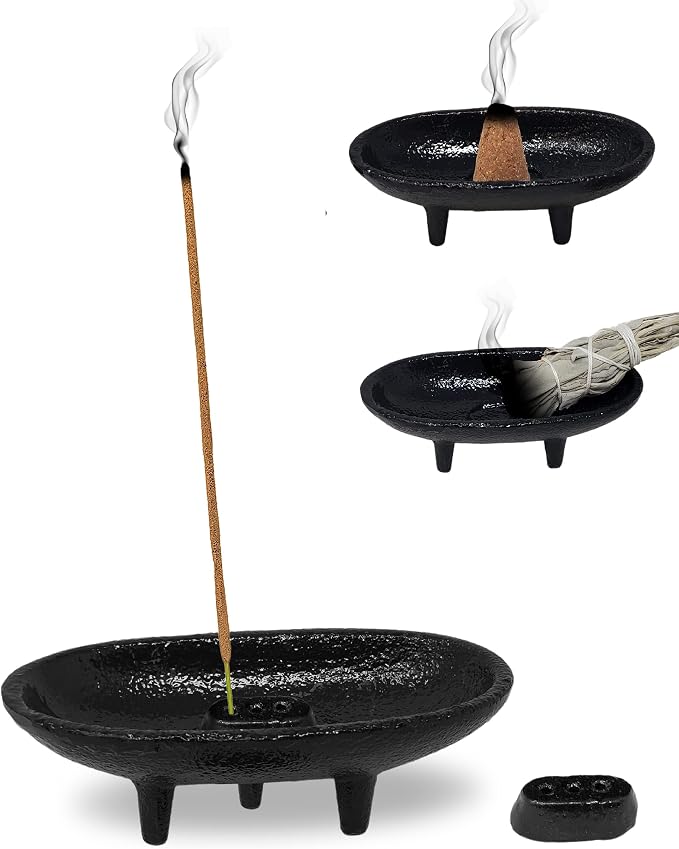 Cast Iron Incense Burner 4" L 2" H, Ideal for smudging, Incense Burning, Ritual Purpose, Decoration etc. (4" L) - skull incense burner
