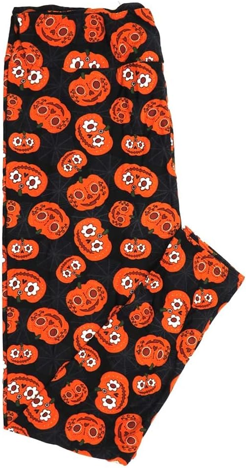 Lularoe TCTWO TC2 Halloween Dias de Los Muertos Sugar Skull Pumpkins Jack o Lanterns Black White Orange Buttery Soft Womens Leggings fits Adults Sizes 18+ 201649 - skull leggings
