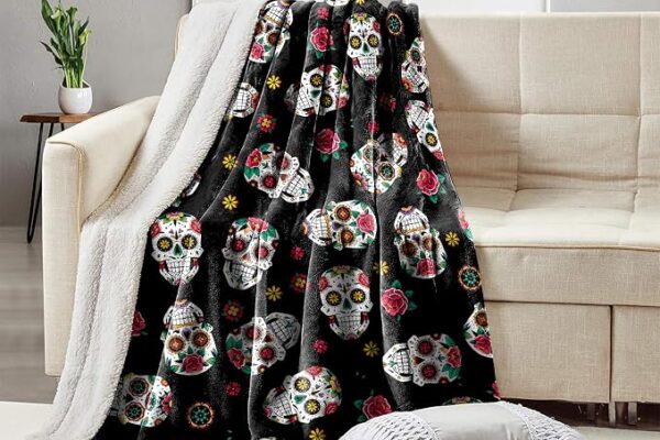 Super Soft Flannel Fleece Throw Blanket, Lightweight Sherpa Blankets Comfortable Bed Throws 3D Printed Blanket for Couch/Chair/Sofa/Bed/Dorm/Bedroom/Home (Day of The Dead Sugar Skull)