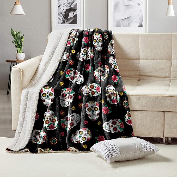 Super Soft Flannel Fleece Throw Blanket, Lightweight Sherpa Blankets Comfortable Bed Throws 3D Printed Blanket for Couch/Chair/Sofa/Bed/Dorm/Bedroom/Home (Day of The Dead Sugar Skull) - sugar skull handbags for sale