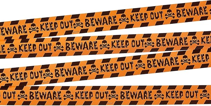 Decorative 100 ft Halloween Keep Out Tape - skull sticker