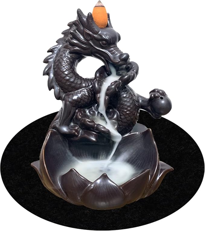 Dragon Backflow Incense Burner Waterfall Incense Holder Aromatherapy Ornament Handmade Ceramics Gift Home Decor, with 10 Backflow Incense Cones for Waterfall Burner - skull incense burner