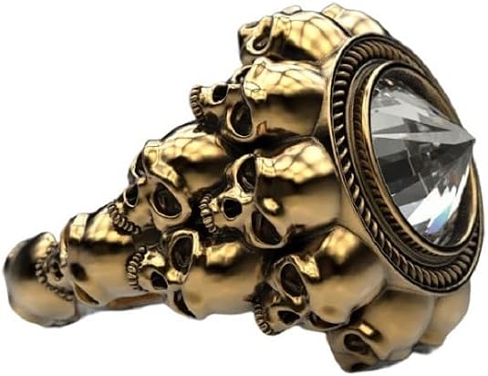 Skull Ring for Men, Gothic Demon Skull Head Ring, Birthstone Death Skull Skeleton Ring, Punk Rock Gemstone Skull Ring, Hip Hop Halloween Skull Biker Ring, Viking Skull Jewelry